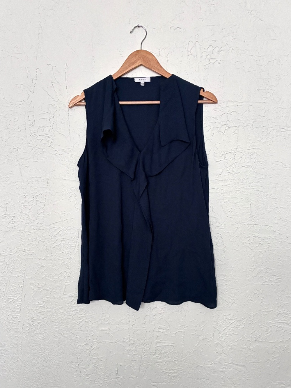 Reiss Ruffle Front Popover Blouse Size US 8 Navy Blue